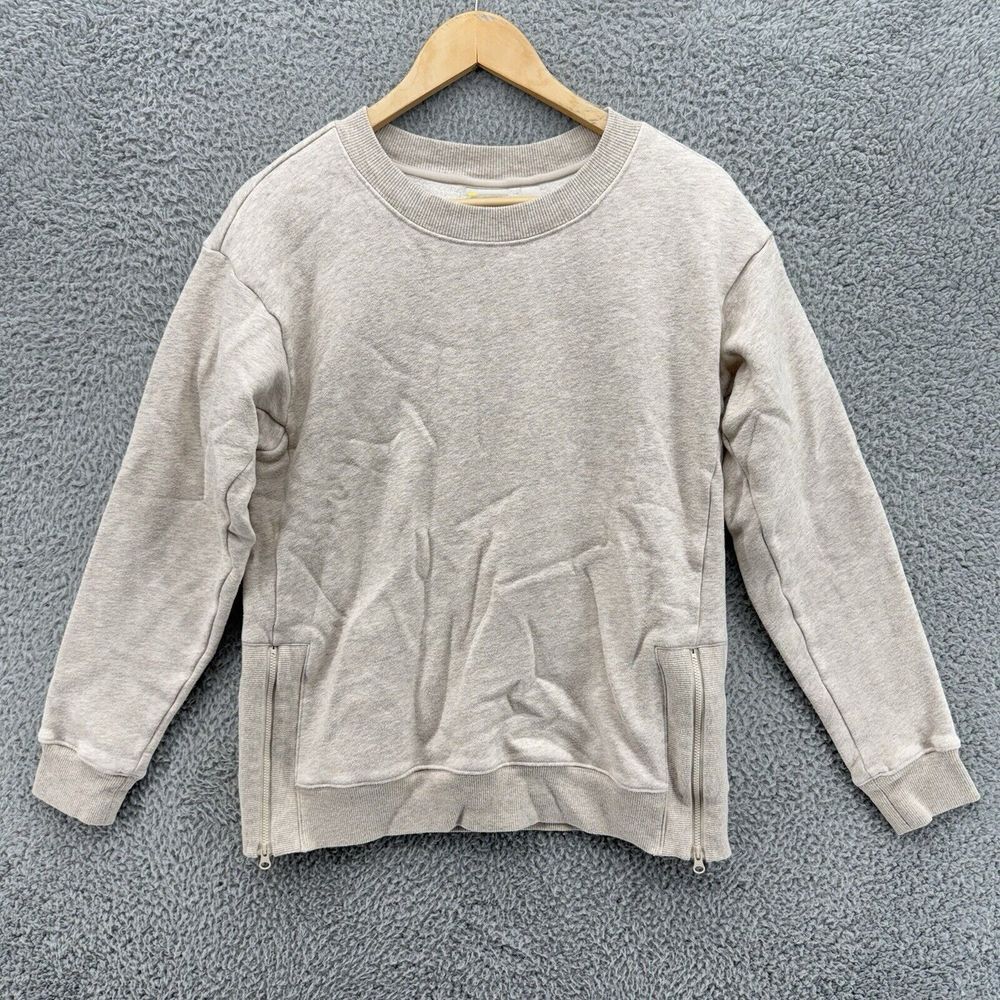 Zella Women's‎ Small Beige Cream Cotton Blend Casual Athletic Sweater Zip Sides